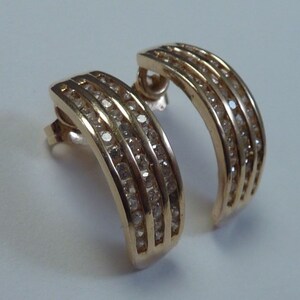14K Yellow Gold and Diamond Half Hoop Earrings app. 1.5 ct. tw., 4 grams