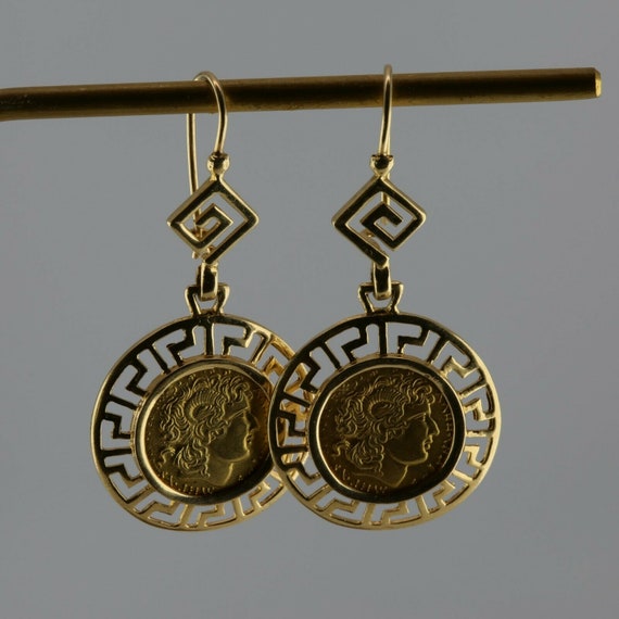 14K Yellow Gold Greek Coin Center with Greek Key D