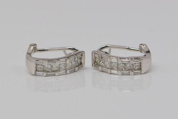 950 Platinum Diamond Set French Back Post Earrings - image 8