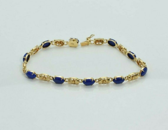 14K YG Attractive Lapis Lazuli Bracelet with 10 S… - image 5
