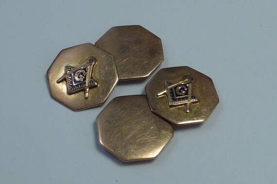 14K Yellow Gold Vintage "Masonic/Freemason" Cuffl… - image 4