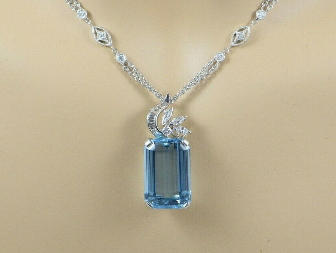 Tiffany & Co. Platinum, Diamond & Aquamarine Necklace, Blue Book Piece,  MINT!!