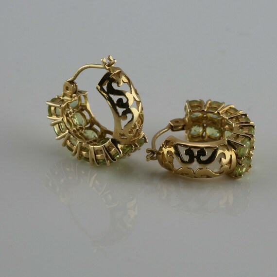 14K Yellow Gold Double Row Peridot Hoop Earrings … - image 4