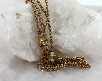 Gold Filled Slide Chain with Pearl and Opal Accents Circa 1880