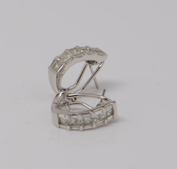 950 Platinum Diamond Set French Back Post Earrings - image 7