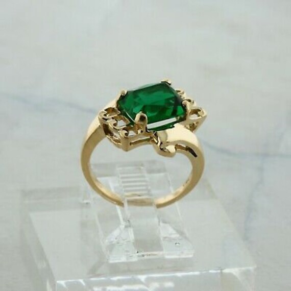 10K Yellow Gold Green Spinel Ring Modernist Bypas… - image 3