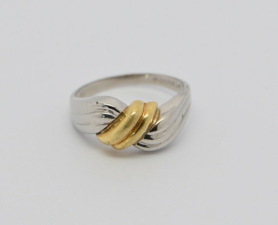 Platinum and 18K Yellow Gold Swirl Design Ring, S… - image 8