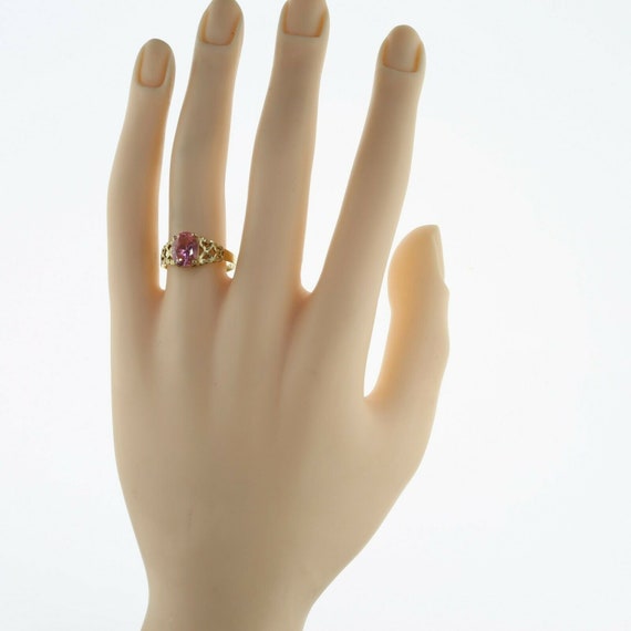 10K Yellow Gold Pink Oval Faceted Stone Ring Size… - image 4