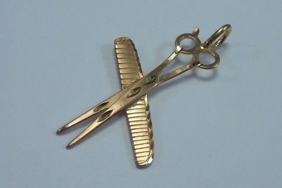 14K Yellow Gold "Hairdresser" (Scissors and Comb)… - image 1