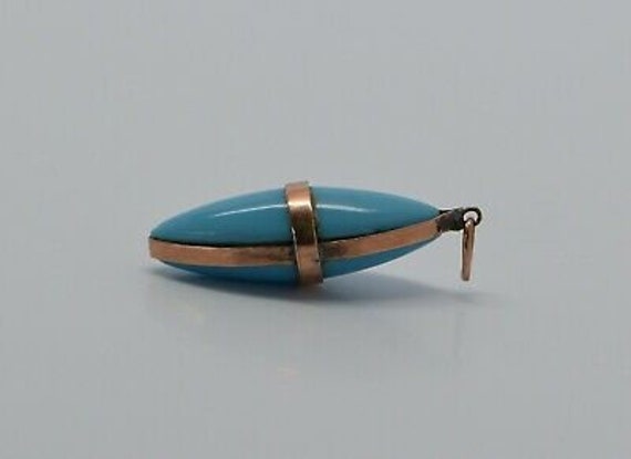 9K Edwardian Rose Gold Blue Glass Pendant - image 2