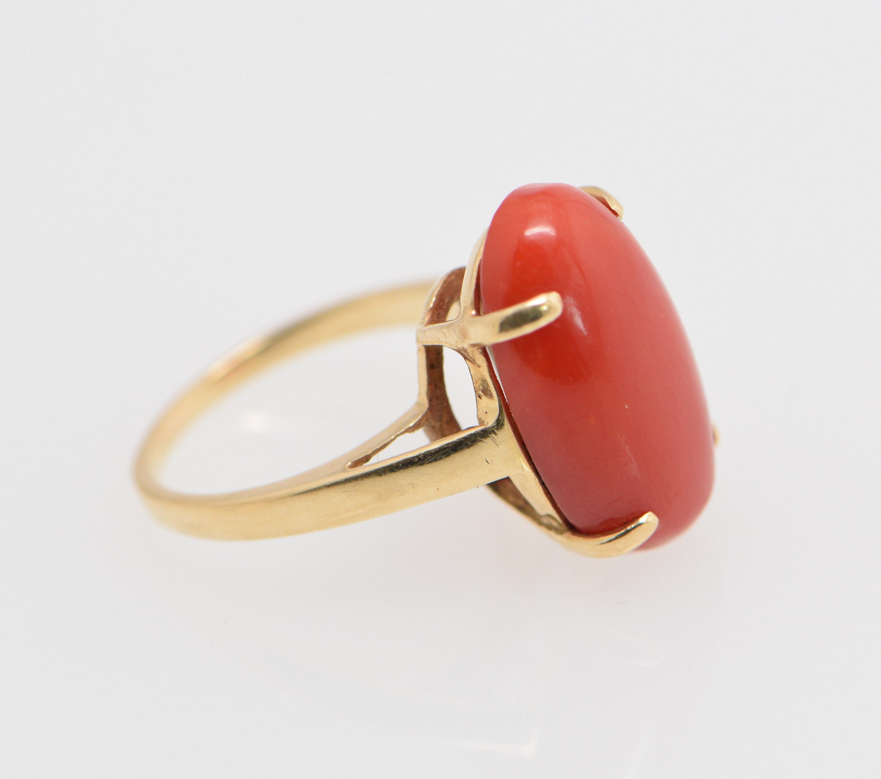 14K Yellow Gold Red Coral Ring Circa 1950 Size 6.5 | Etsy