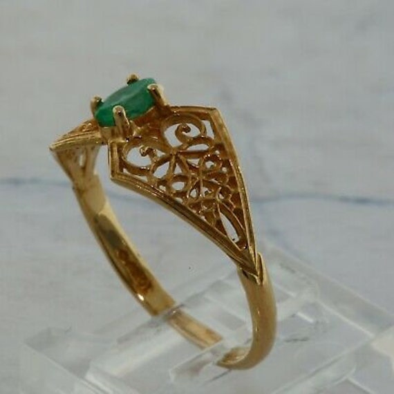 10K Yellow Gold Emerald Filigree Ring Size 7.5 - image 4