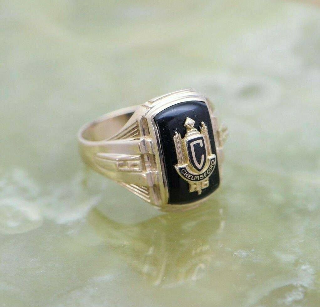 14K Yellow Gold Chelmsford High School Class Ring, 1937, Black