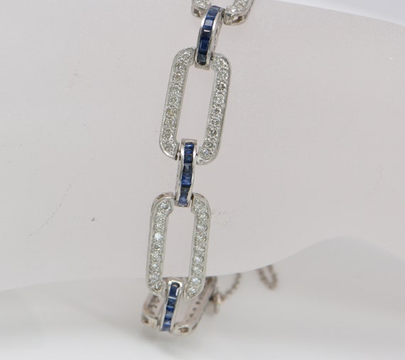 Platinum Edwardian Deco Diamond and Sapphire Brac… - image 3