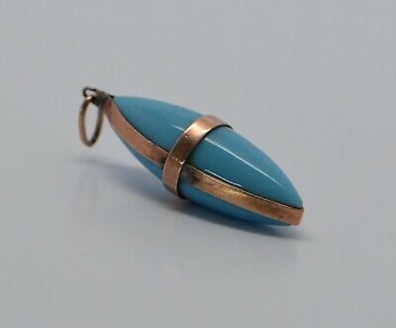 9K Edwardian Rose Gold Blue Glass Pendant - image 1