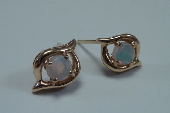 1.5 Gram 14K Yellow Gold Earrings with Opals - image 2
