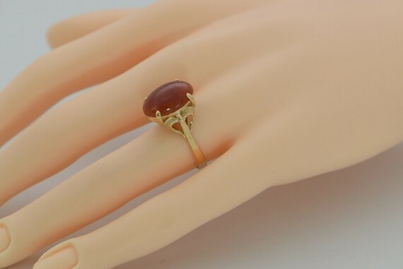 Vintage Carnelian Cabochon Ring 14K YG Leaf Desig… - image 2