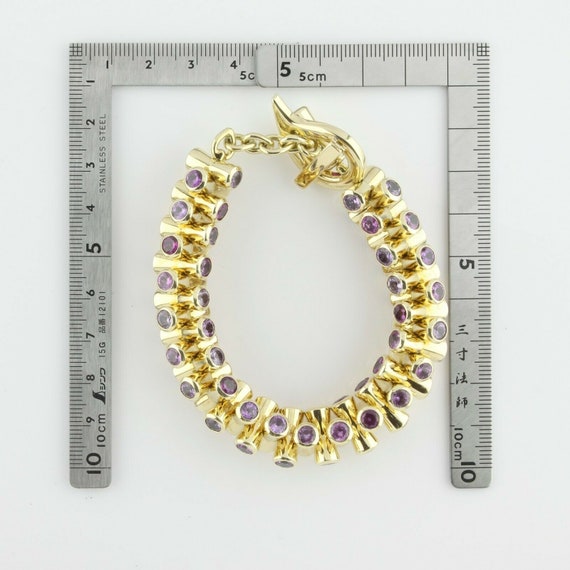 18K Yellow Gold Custom Design Pink and Purple Sap… - image 10