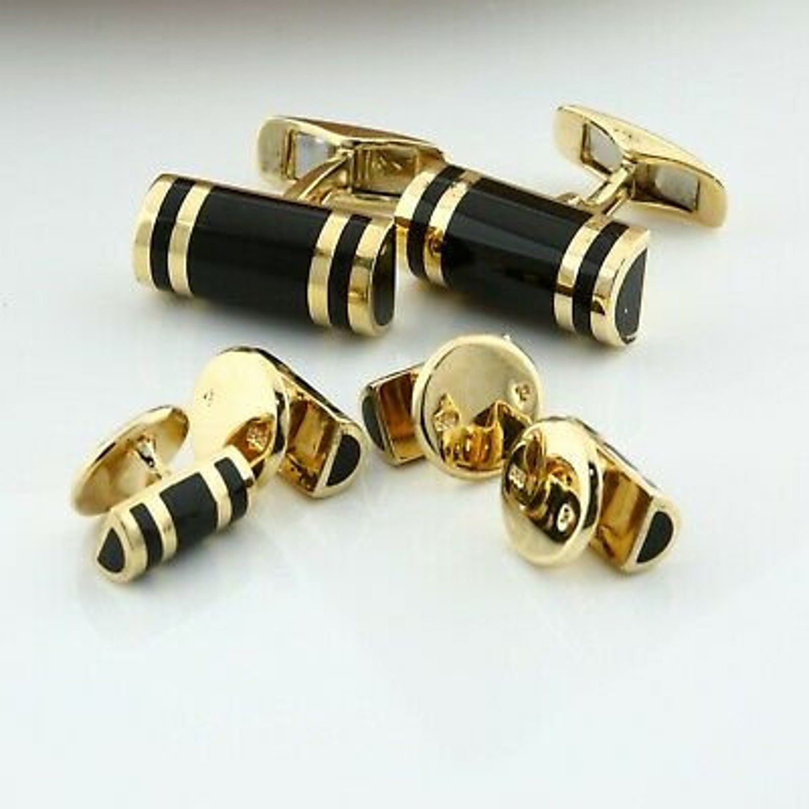 14K Yellow Gold Black Inlay Tuxedo Set Cufflinks and 4 Studs Etsy