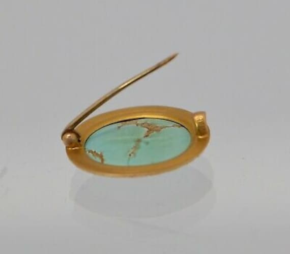 14K Yellow Gold Turquoise brown Natural Matrix Br… - image 6