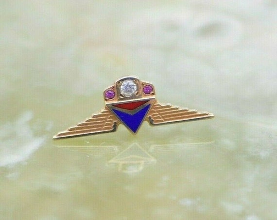 10K YG Delta Wing Tie Tack Diamond and Ruby Set C… - image 1