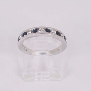 14K White Gold Sapphire and Diamond Anniversary Band, size 7.25