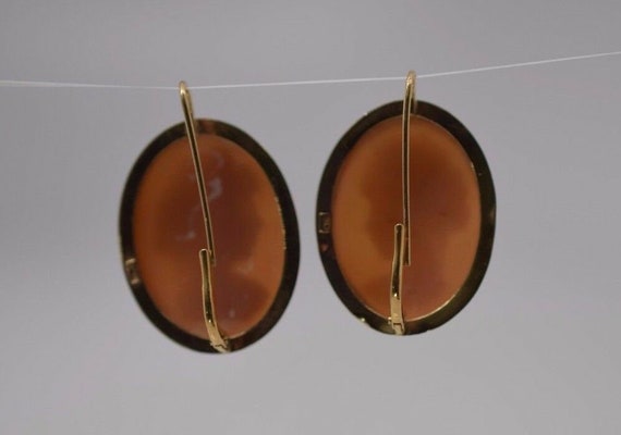 14K Yellow Gold Large Shell Cameo Earrings - image 3