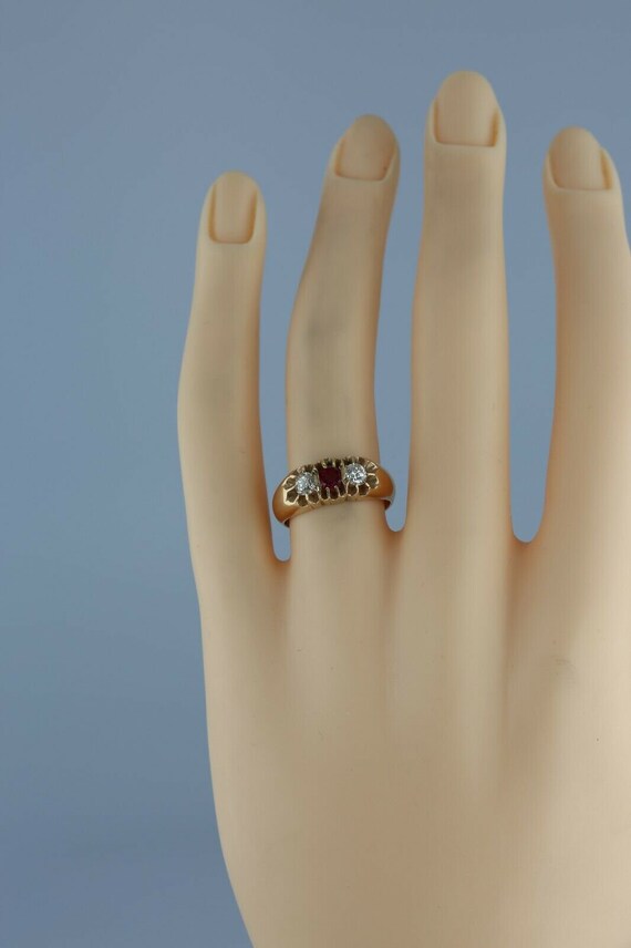 Vintage 15K Pink Gold Ruby and Diamond Three Ston… - image 4