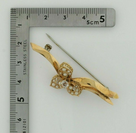 Vintage 14K Yellow Gold Pearl Flower Pin Circa 19… - image 3