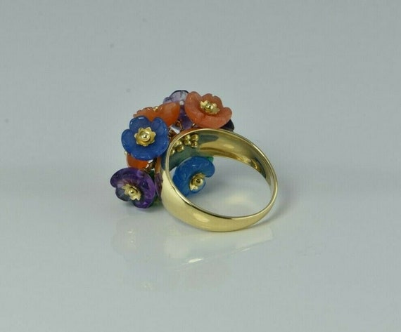 14K Yellow Gold Hardstone Carved Flower Bouquet R… - image 5
