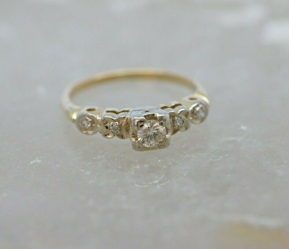 14K Yellow Gold Diamond Engagement Ring .20ct Cen… - image 1