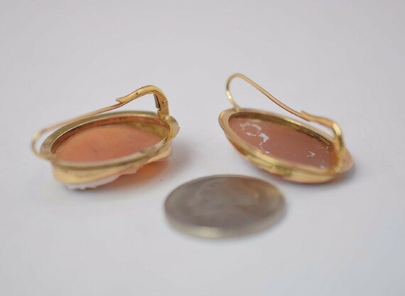 14K Yellow Gold Large Shell Cameo Earrings - image 7