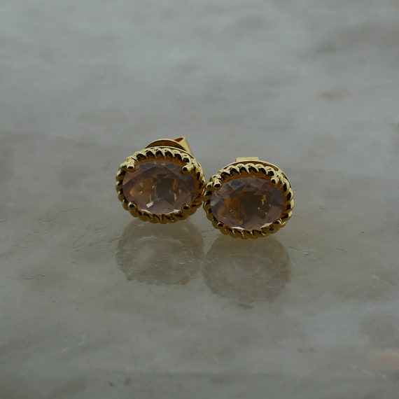 14K Yellow Gold Pink Stone Morganite Post Earrings - image 1