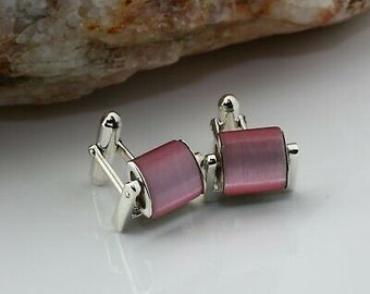 BW Sterling Silver England Lever Swivel Pink Stone Cufflinks Circa 1970