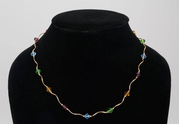 14K Yellow Gold Twisted style Multi Colored Stone… - image 1