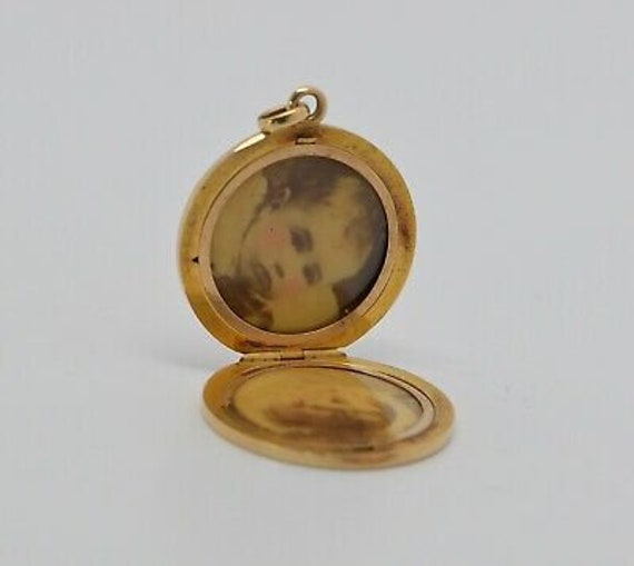 14K Yellow Gold (Tested) Round Double Locket w/ 2… - image 4