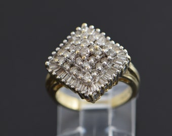 10K Yellow Gold Round and Baguette Diamond Ring, Size 3.5