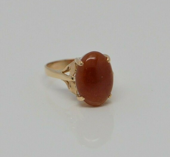 Vintage Carnelian Cabochon Ring 14K YG Leaf Desig… - image 4