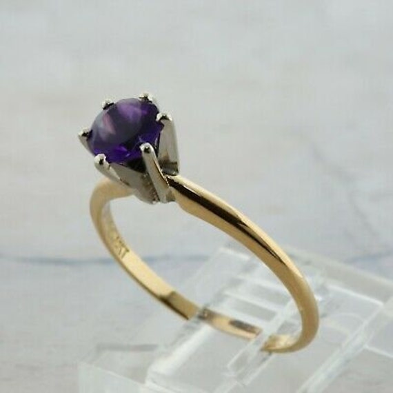 14K Yellow Gold Amethyst Solitaire Ring Size 7 Ci… - image 2