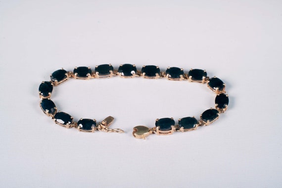 10K Yellow Gold Oval Sapphire Bracelet, 6" Long - image 1