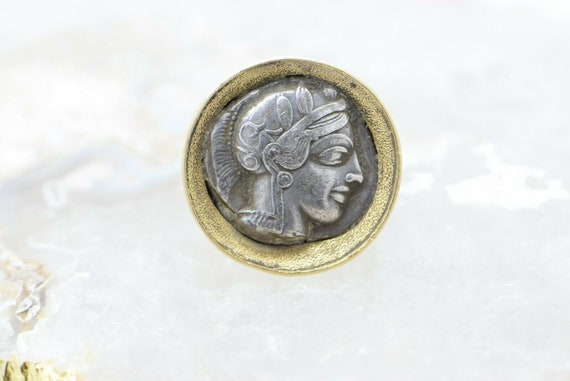 22K YG Authentic Ancient Greek Coin Ring Coin Cir… - image 3