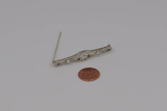 14K White Gold Art Deco Style Bar Pin with Diamon… - image 6