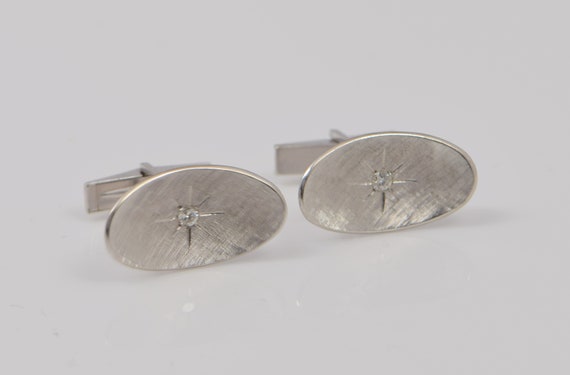 14K White Gold Diamond Set Cufflinks, Circa 1960 - image 1