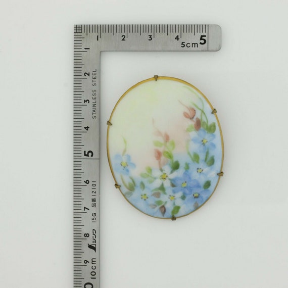 Antique Porcelain Floral Hand Painted Pin Gold Pl… - image 6