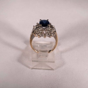 14K Yellow Gold Sapphire and Diamond Cluster Ring, size 6 image 5