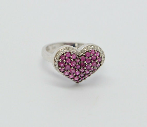 14K White Gold Pink Tourmaline and Diamond Heart … - image 7