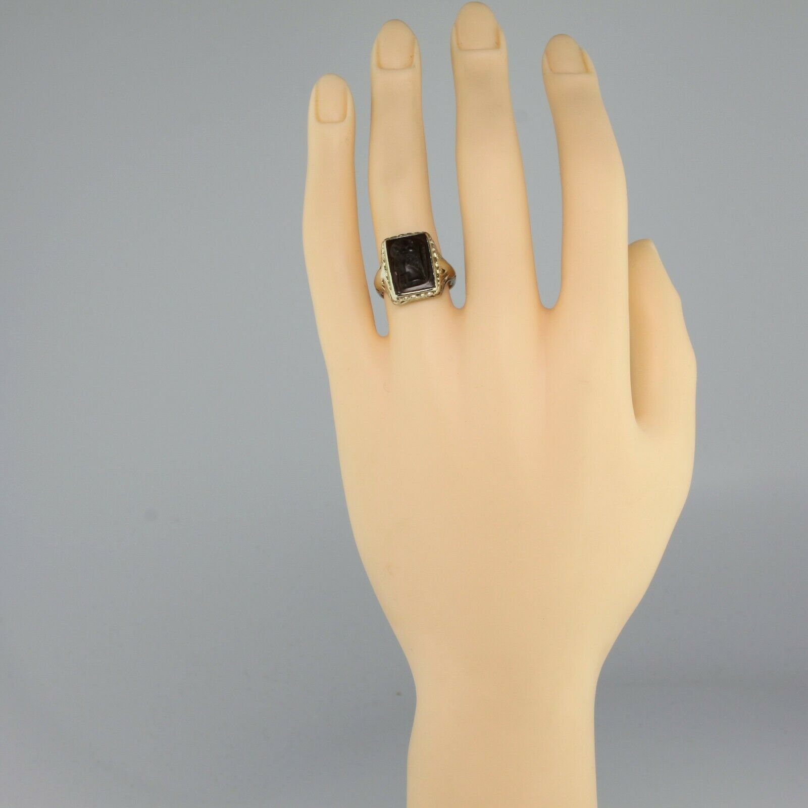 14K White Gold Art Deco Carnelian Cameo Maiden Head Ring