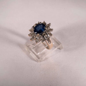 14K Yellow Gold Sapphire and Diamond Cluster Ring, size 6 image 3