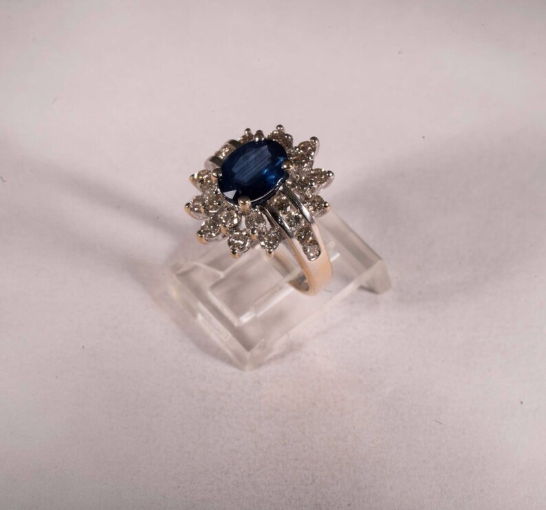 14K Yellow Gold Sapphire and Diamond Cluster Ring, size 6 image 3