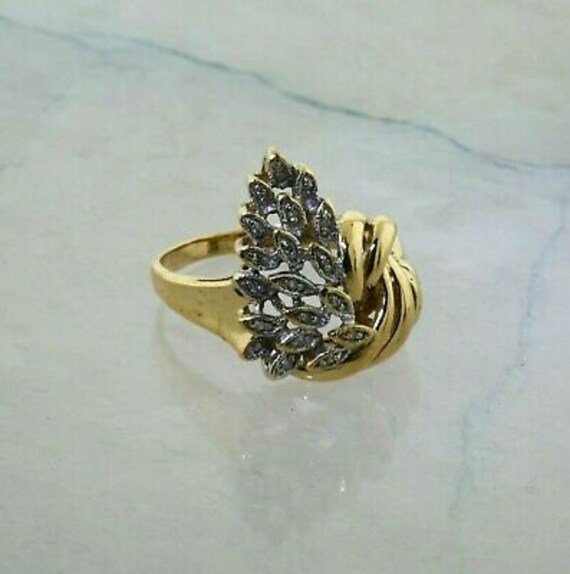 Vintage 10K Yellow Gold Diamond Cornucopia Ring S… - image 1